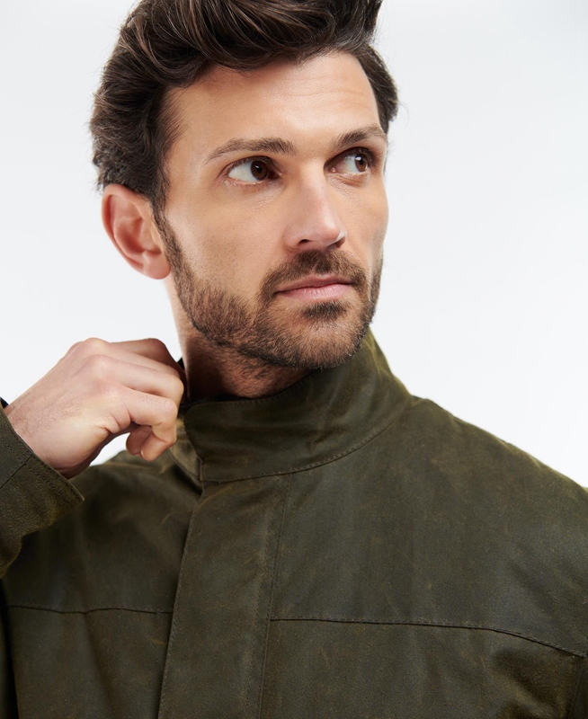 Olive Men's Barbour Sheldon Waxed Jackets | BTYG-06941