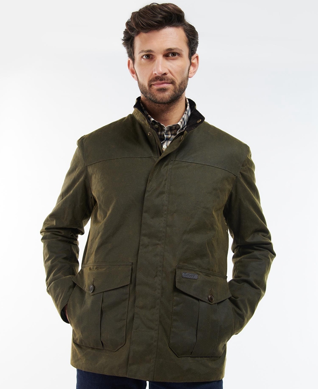 Olive Men\'s Barbour Sheldon Waxed Jackets | BTYG-06941