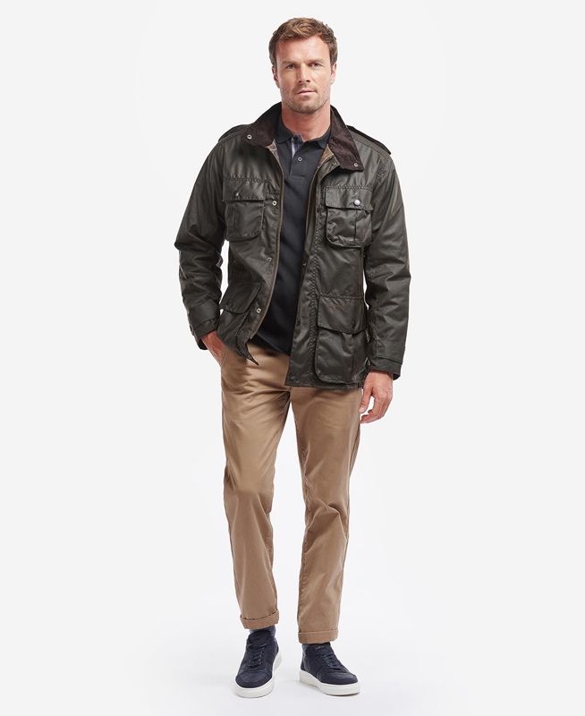 Olive Men's Barbour Trooper Waxed Jackets | WSNU-36904