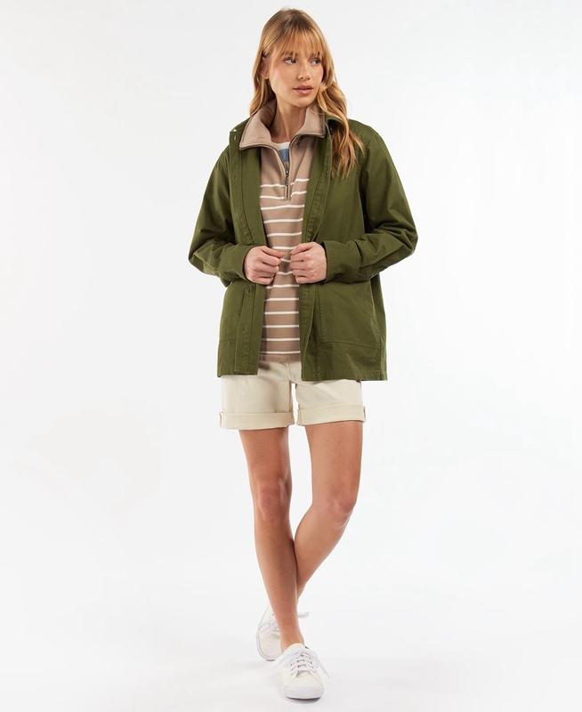 Olive Women's Barbour Explorer Marley Overshirt Shirts | GKIT-16935