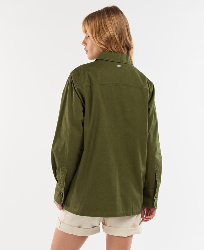 Olive Women's Barbour Explorer Marley Overshirt Shirts | GKIT-16935