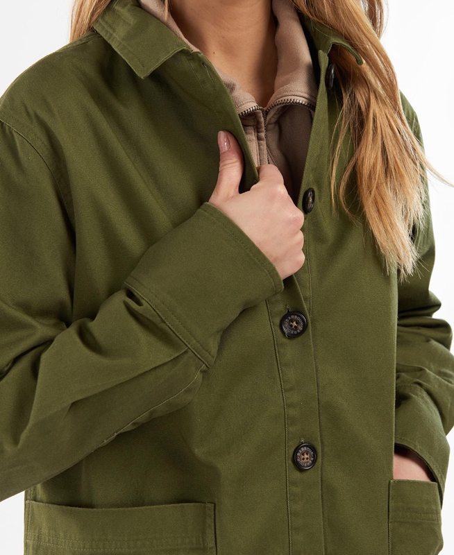 Olive Women's Barbour Explorer Marley Overshirt Shirts | GKIT-16935