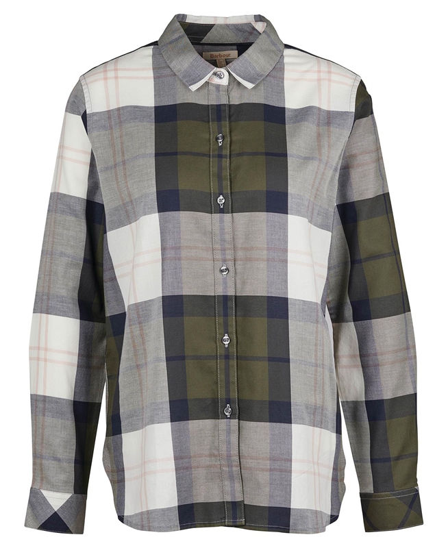 Olive Women's Barbour Moorland Shirts | HEBU-78132