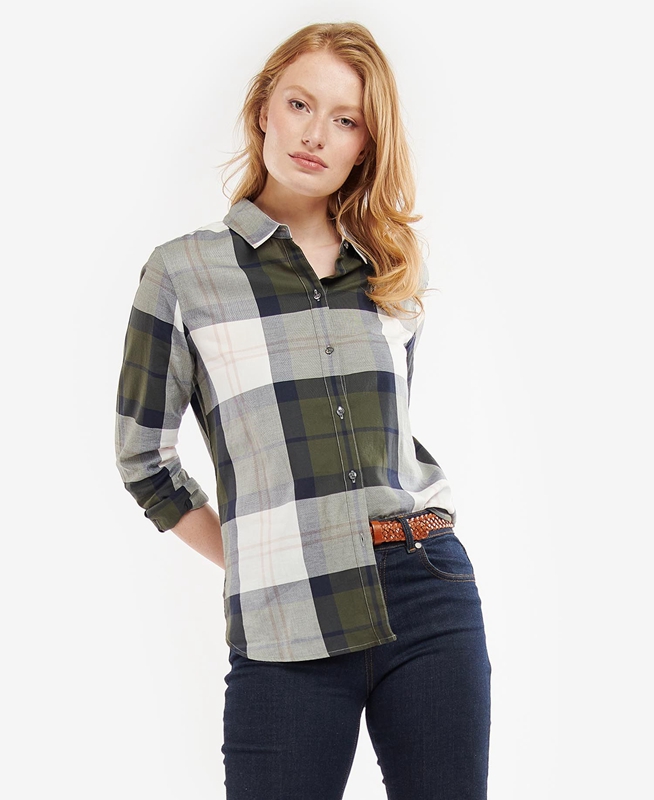 Olive Women\'s Barbour Moorland Shirts | HEBU-78132