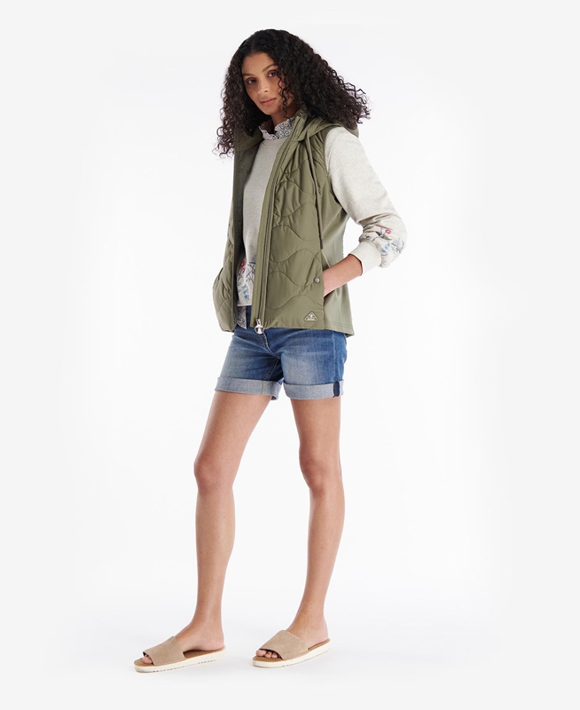 Olive Women's Barbour Thrift Quilted Sweatshirts | QOWP-58061