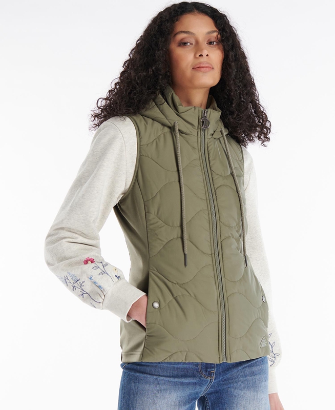 Olive Women\'s Barbour Thrift Quilted Sweatshirts | QOWP-58061