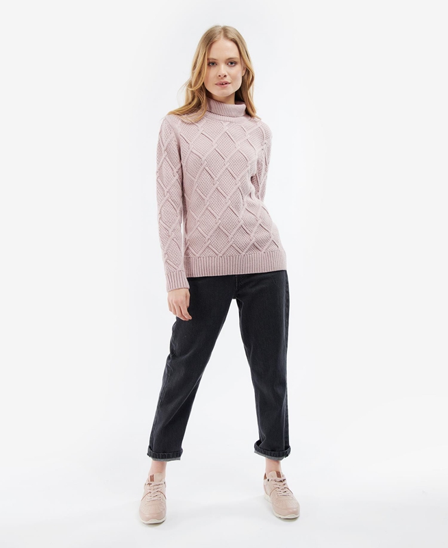 Pink Women's Barbour Burne Roll Neck Knit Sweaters | SNWP-85390