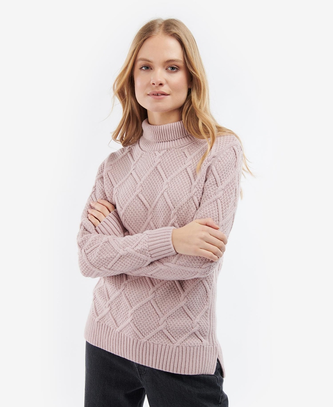 Pink Women\'s Barbour Burne Roll Neck Knit Sweaters | SNWP-85390