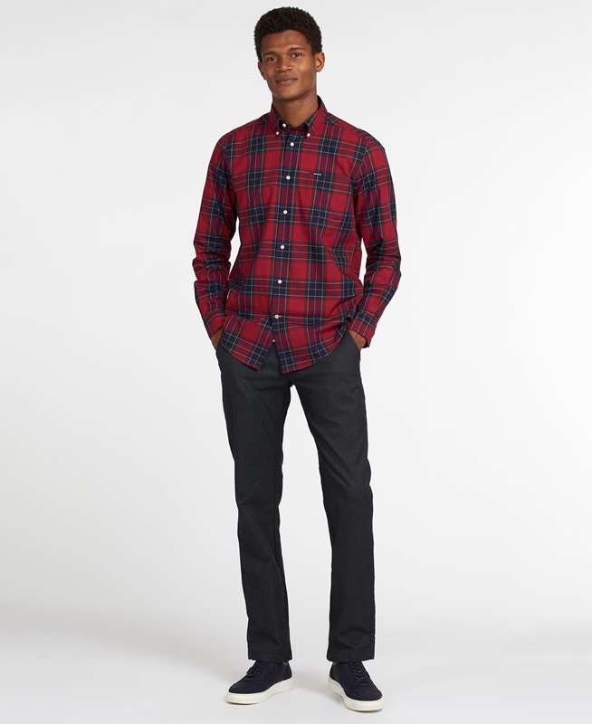 Red Men's Barbour Hemd Wetheram Tailored Shirts | XNMK-58437