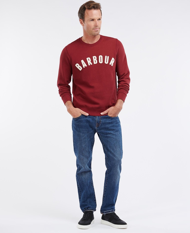 Red Men's Barbour Prep Logo Crew Sweatshirts | FGXO-43029