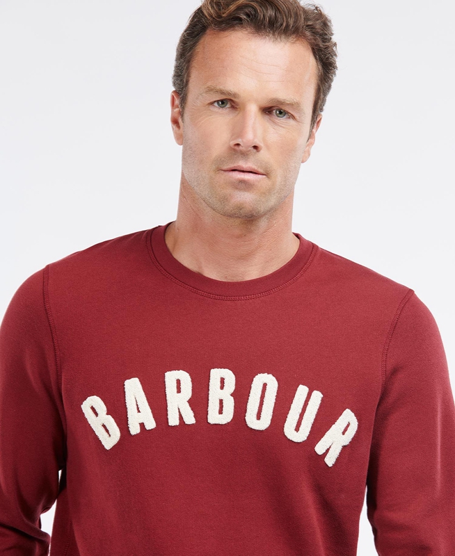 Red Men's Barbour Prep Logo Crew Sweatshirts | FGXO-43029