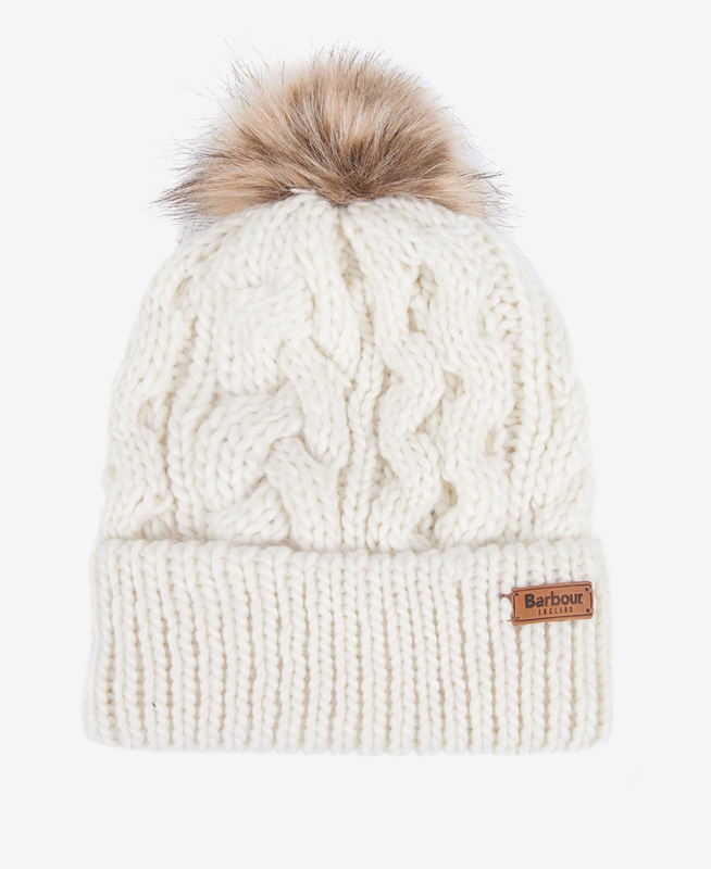 White Women\'s Barbour Beanie Penshaw Cable Hats | LRDA-61250