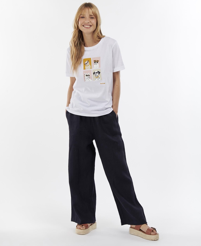 White Women's Barbour Hopewell T Shirts | NYVM-03187