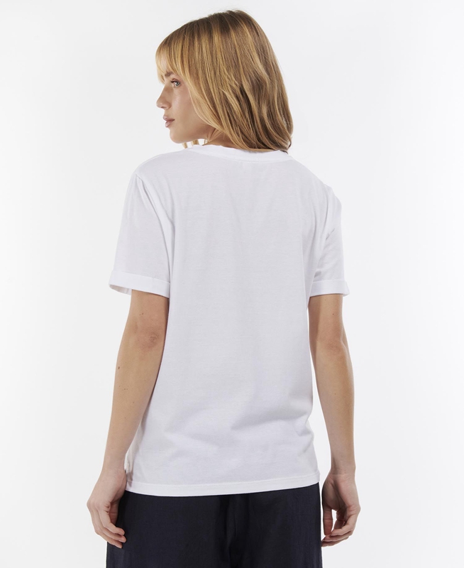 White Women's Barbour Hopewell T Shirts | NYVM-03187