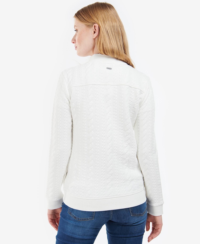 White Women's Barbour Kelsey Zip Sweatshirts | QWKT-84750