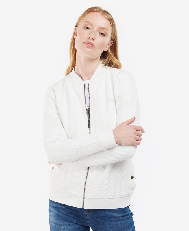 White Women\'s Barbour Kelsey Zip Sweatshirts | QWKT-84750