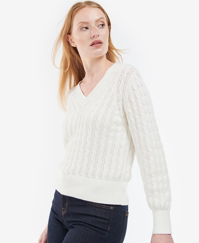 White Women's Barbour Primrose Knit Sweaters | IPRH-91758